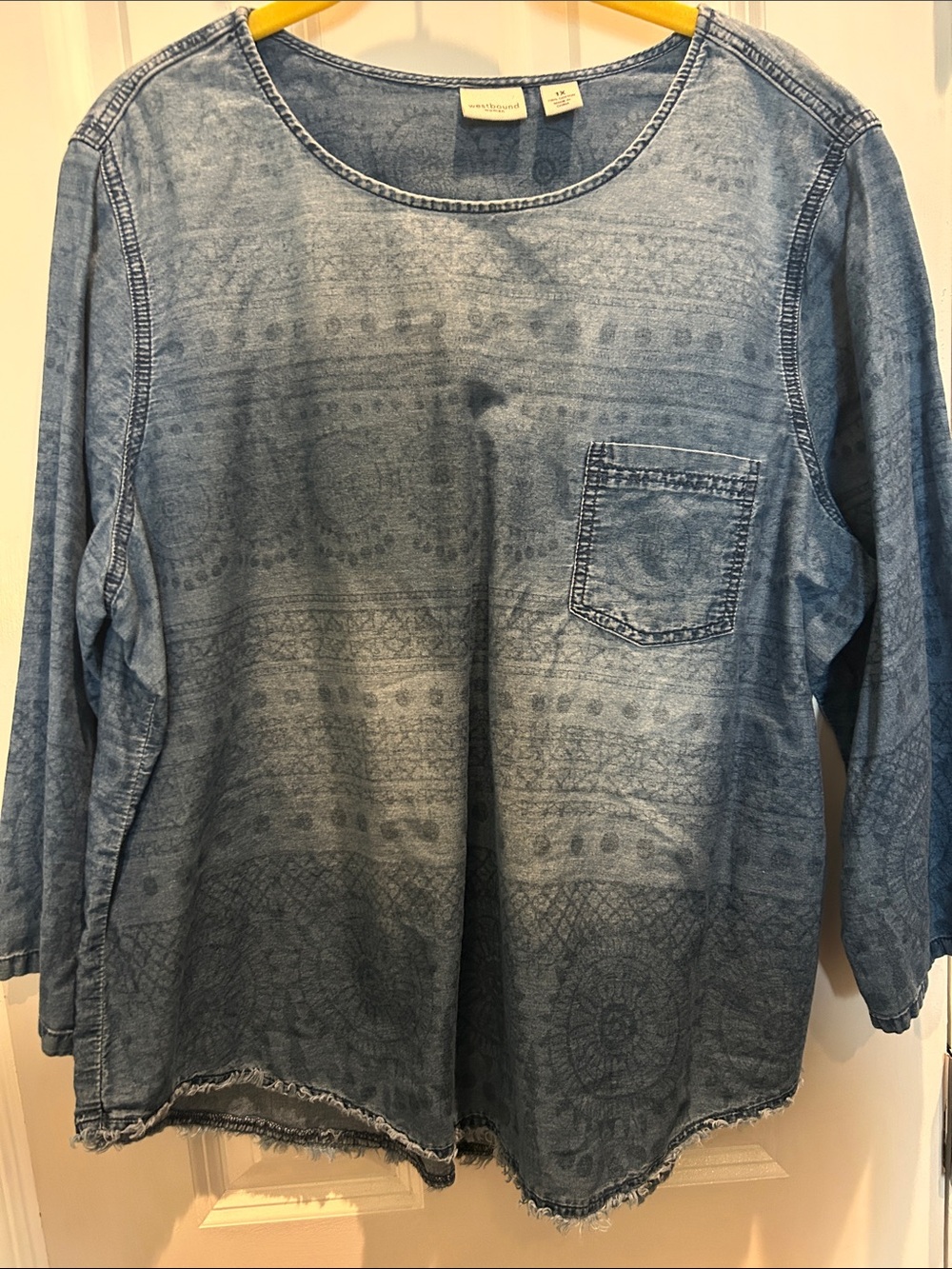 Westbound Washed Blue Patterned Long Sleeve Tee